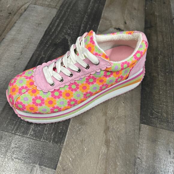 Sugar Thrillz Dolls Kill Groove With Me Floral Striped Platform Sneakers Size 10 - Picture 8 of 16